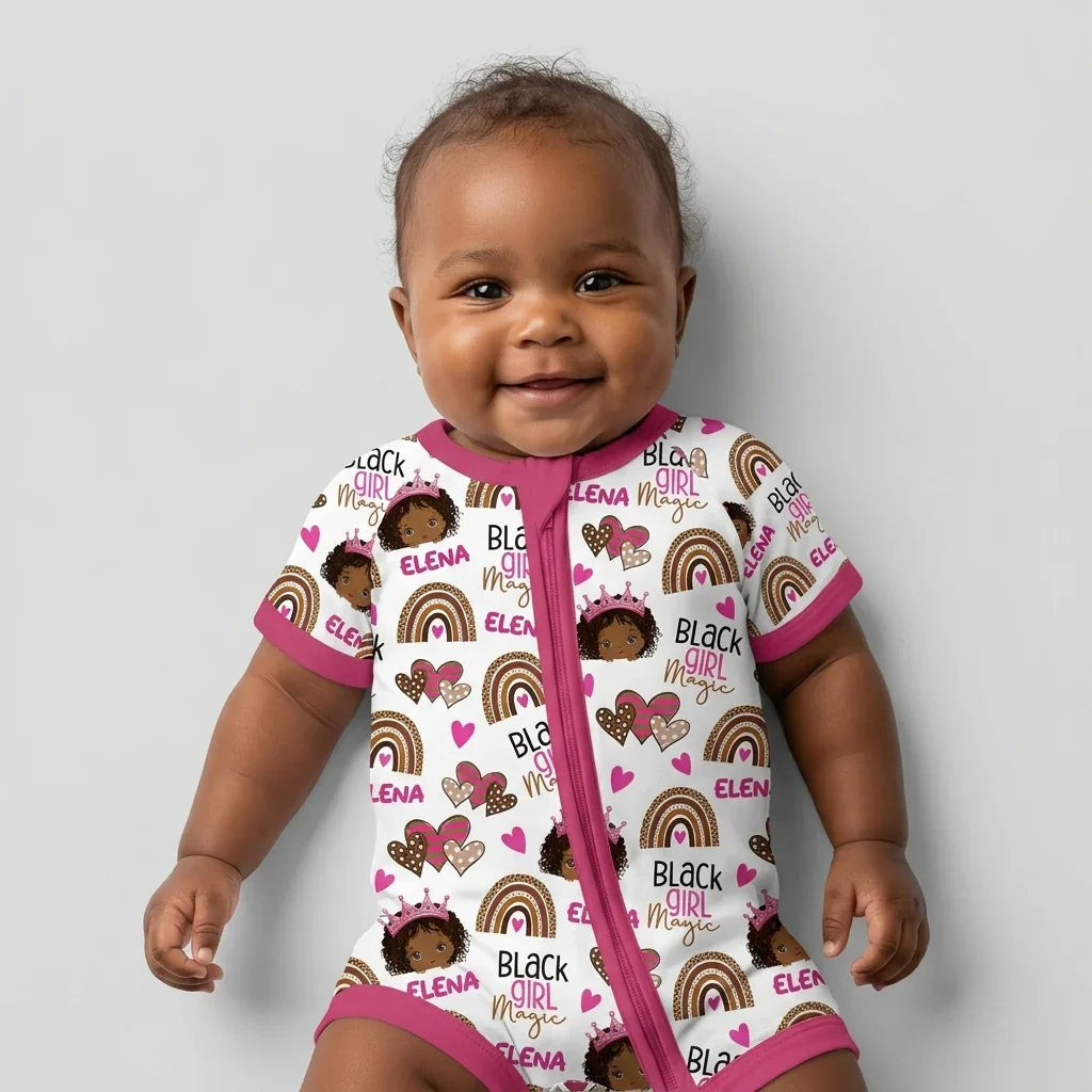 Custom Name Black Girl Magic Bamboo Shorty Zippy