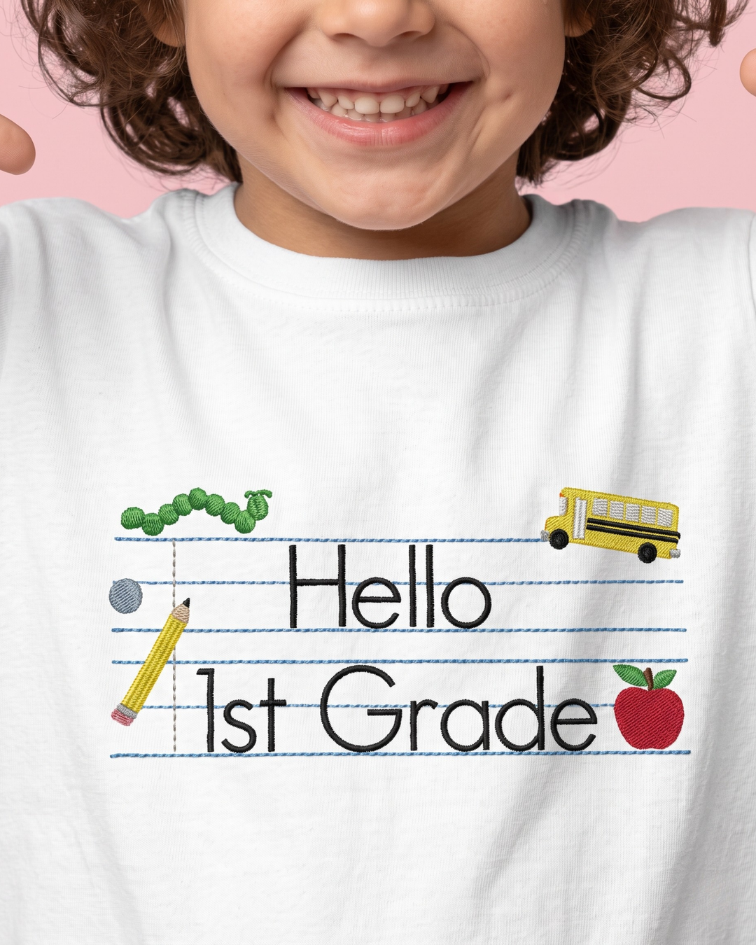 Hello 1st Grade Embroidered Bamboo Crewneck T-Shirt