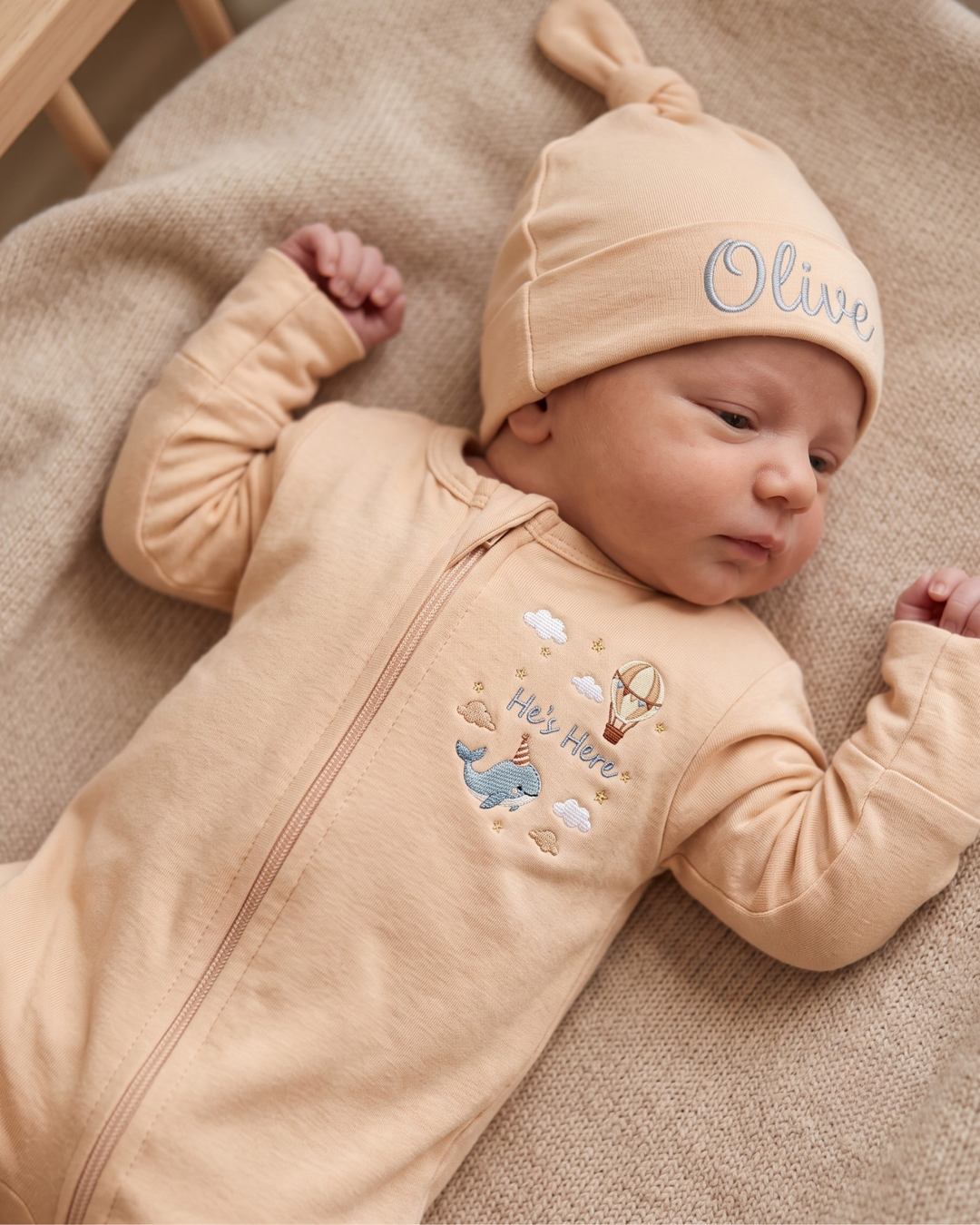 Dream Whale Embroidered Bamboo Zipper Footie