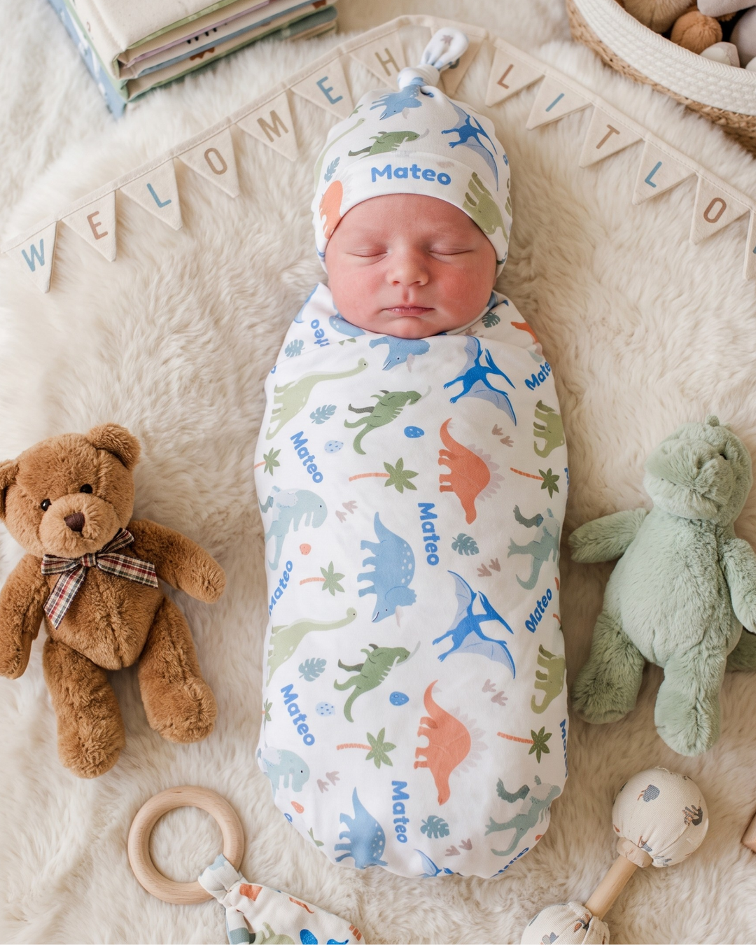 Dreamy Dino Pals Bamboo Swaddle Blanket