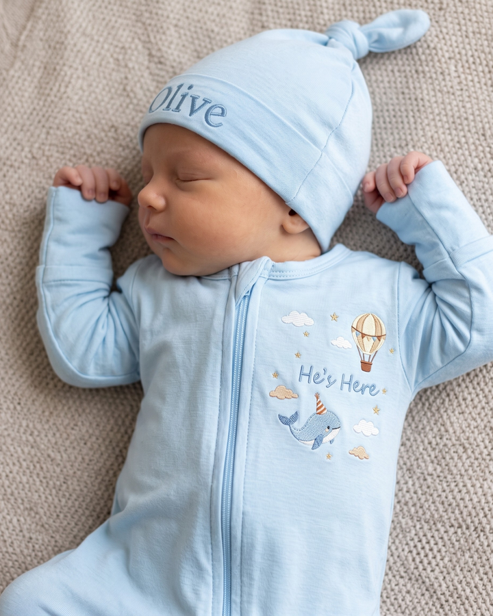 Dream Whale Embroidered Bamboo Zipper Footie
