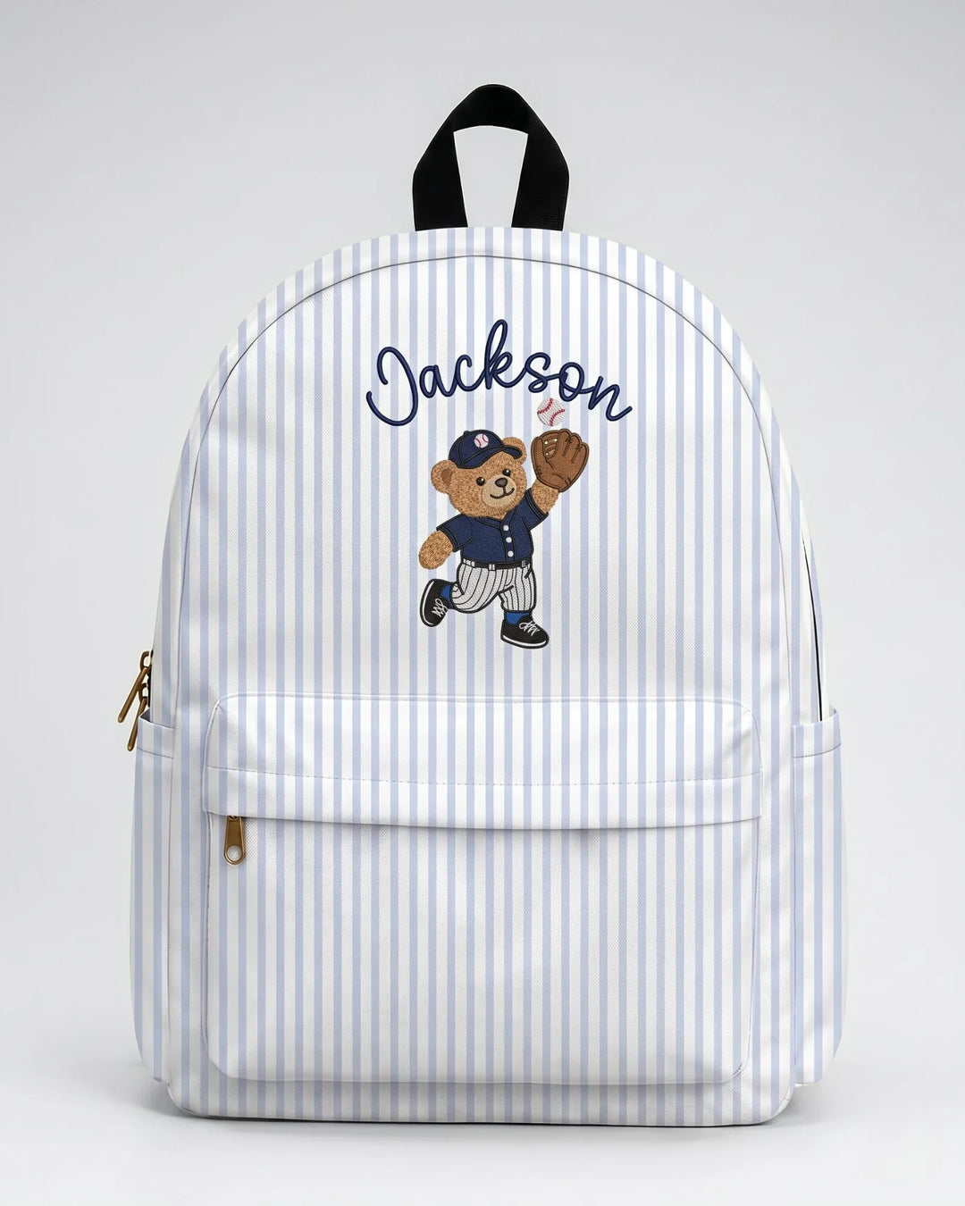 Custom Name Teddy Bear Baseball Embroidered Backpack