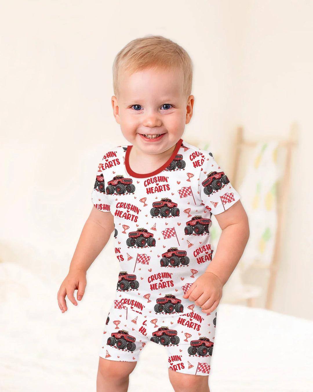Crushin Hearts Two Piece Short Sleeve Shorts Pajama Set
