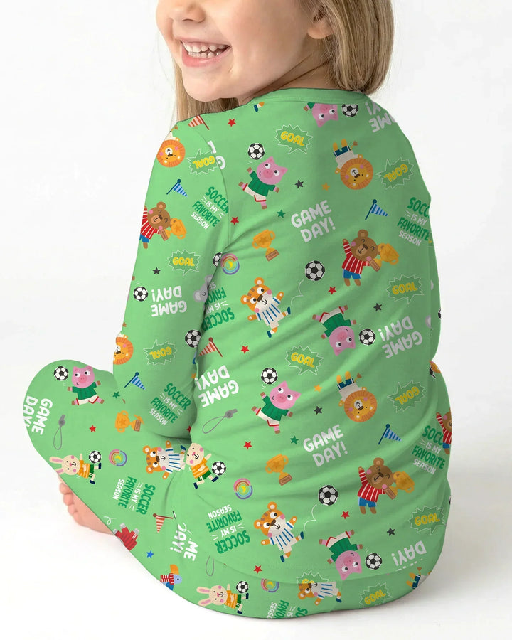 The World Cup Soccer Animals Bamboo Two Piece Long Sleeve Pajama Set