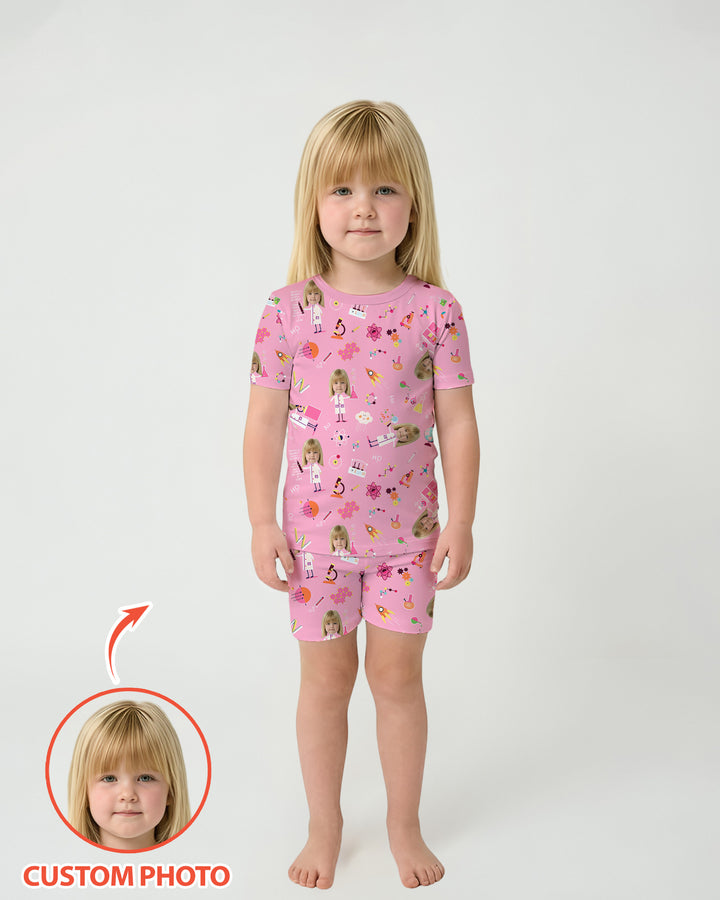 Custom Image Chemical Laboratory Bamboo Two Piece Short Sleeve Shorts Pajama Set