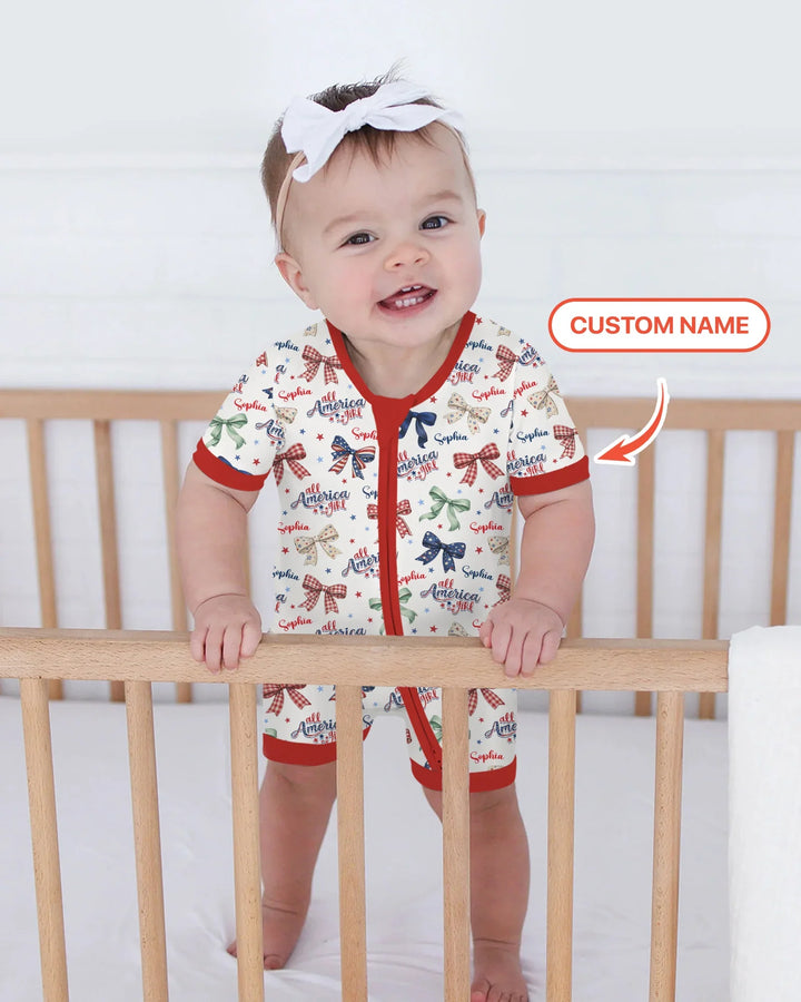 Custom Name All American Girl Bamboo Shorty Zippy