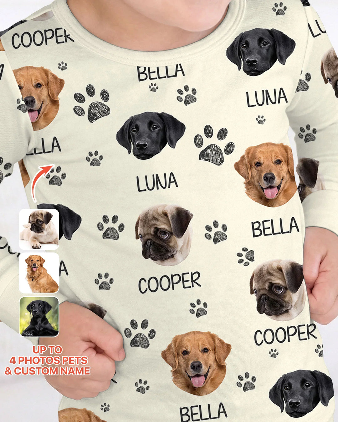 Pijama de dos piezas de bambú con manga larga y foto personalizada de perro con huella