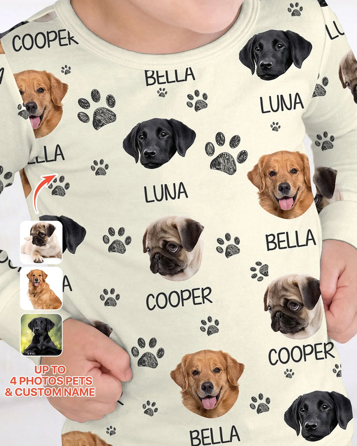 Pijama de dos piezas de bambú con manga larga y foto personalizada de perro con huella