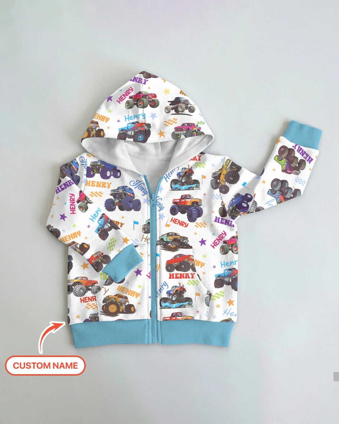 Monster Truck Custom Name Bamboo Zip Hoodie