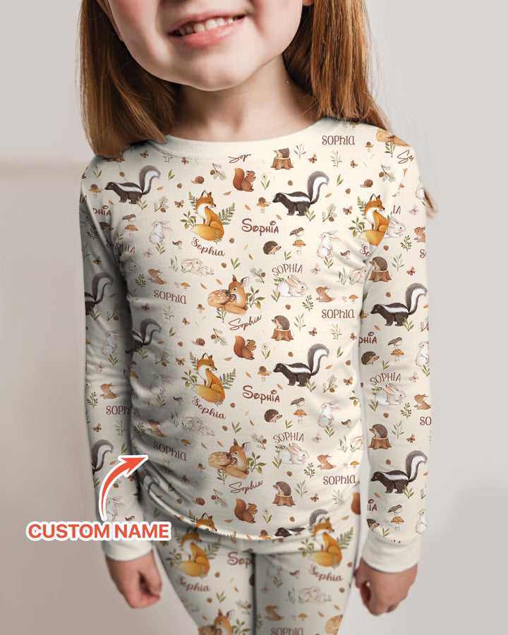 Custom Name Woodland Friends Bamboo Two Piece Long Sleeve Pajama Set