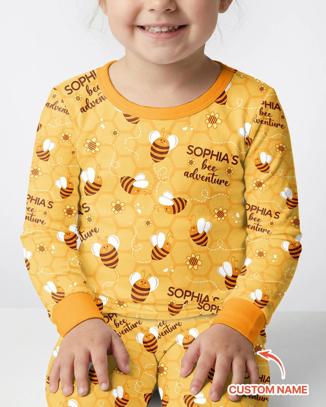 Custom Name Bee Back To School Bamboo Two Piece Long Sleeve Pajama Set