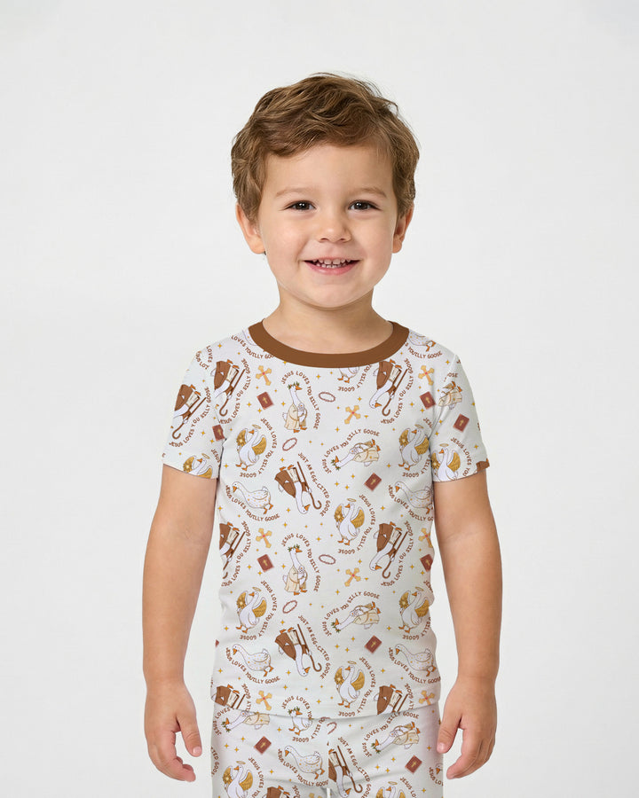 Jesus Loves You Silly Goose Two Piece Short Sleeve Pajama Set