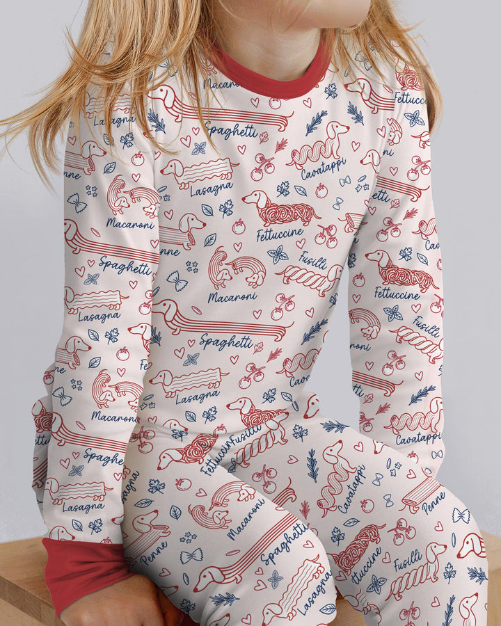 Funny Dachshund Pasta Pups Bamboo Two Piece Long Sleeve Pajama Set