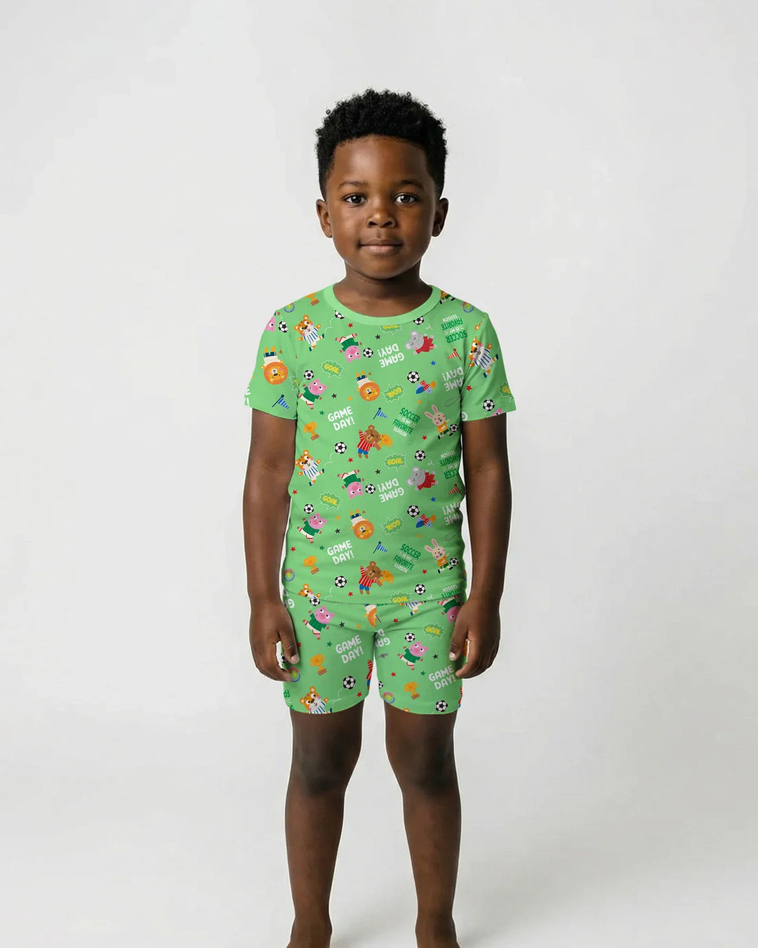 The World Cup Soccer Animals Bamboo Two Piece Short Sleeve Shorts Pajama Set