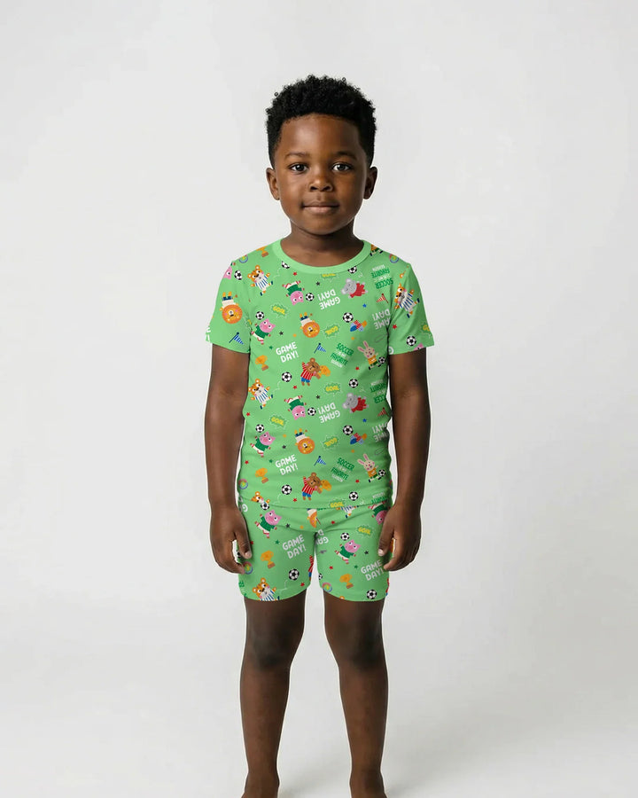 The World Cup Soccer Animals Bamboo Two Piece Short Sleeve Shorts Pajama Set