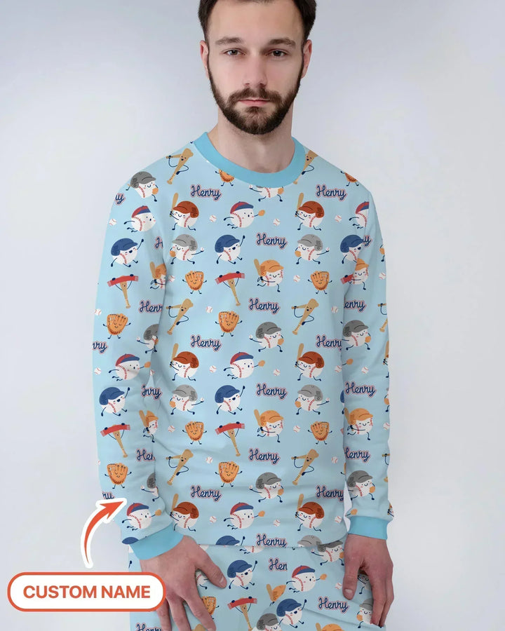 Custom Name Ballparl Family Matching Bamboo Men's Pajama Set