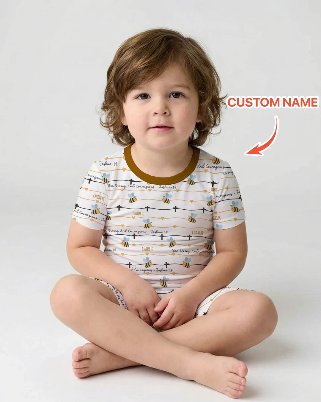 Bee Strong And Courageous Custom Name Bamboo Two Piece Short Sleeve Shorts Pajama Set