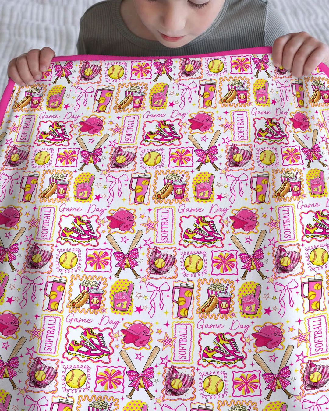 Pink Softball Game Day Bamboo Blanket