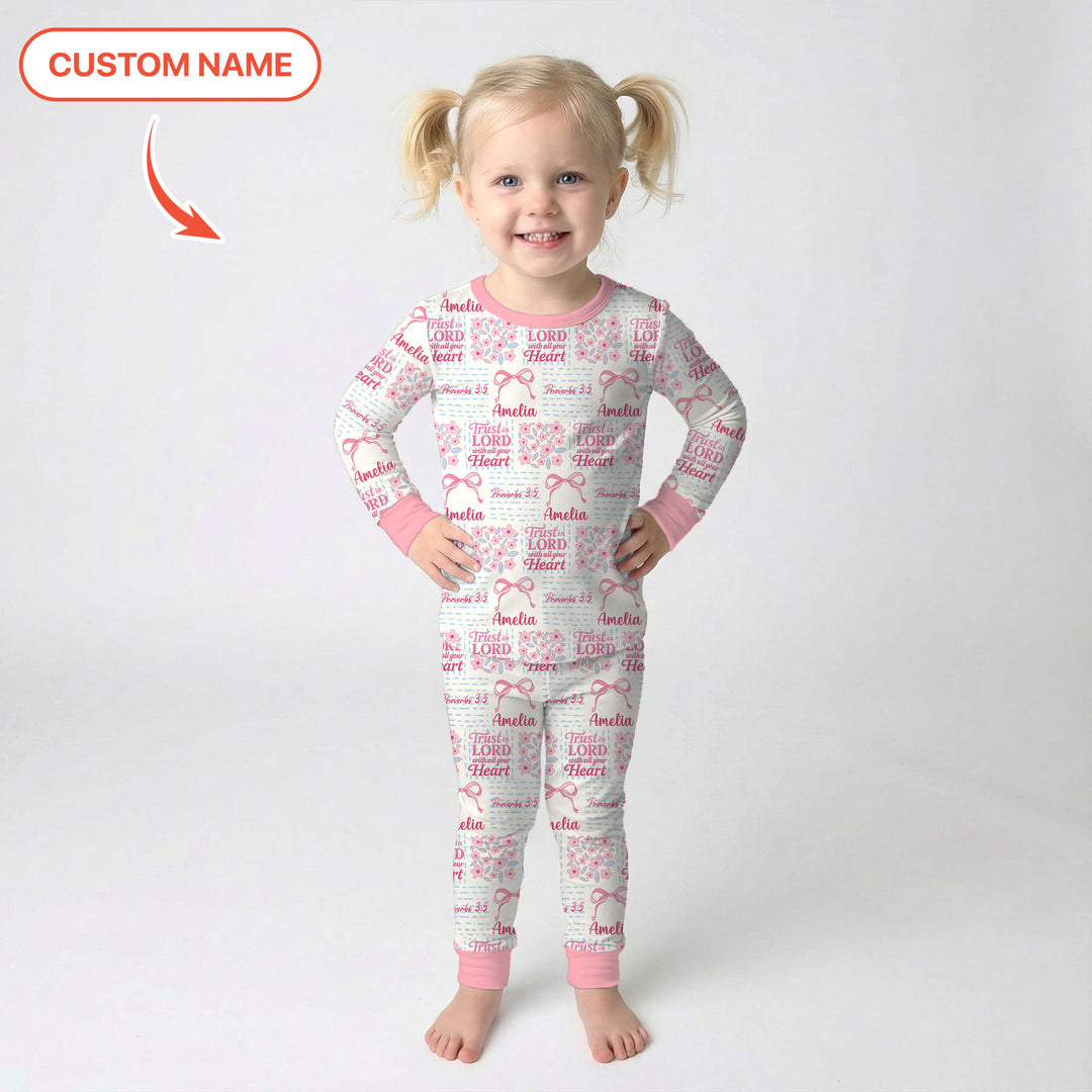 Trust The Lord With All Your Heart Custom Name Two Piece Long Sleeve Pajama Set