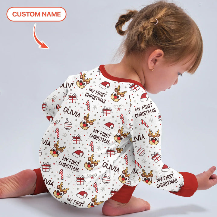 Custom Name Reindeer Doodle My First Christmas Convertible Zippy