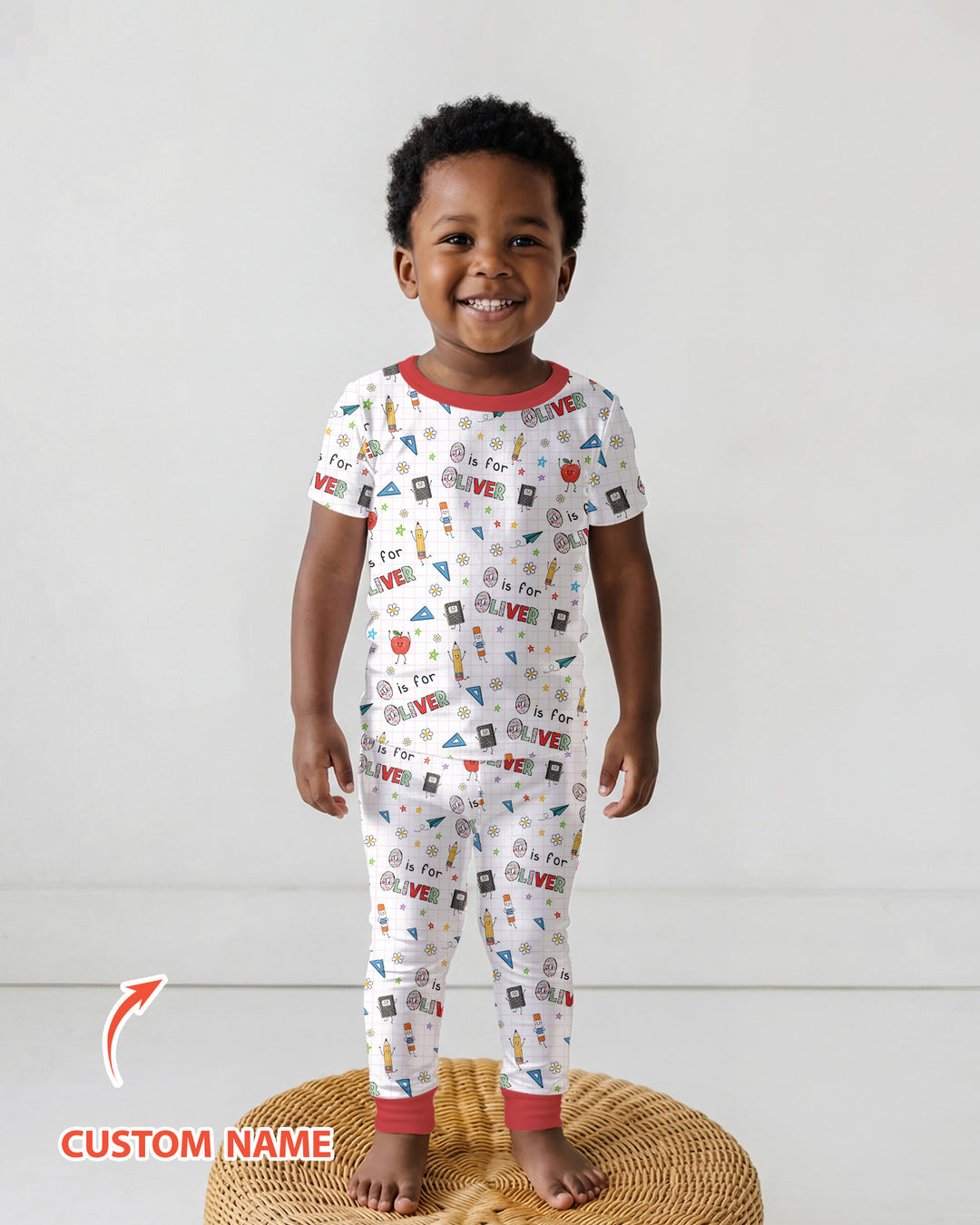 Conjunto de pijama de dos piezas de bambú de manga corta, plantilla personalizada