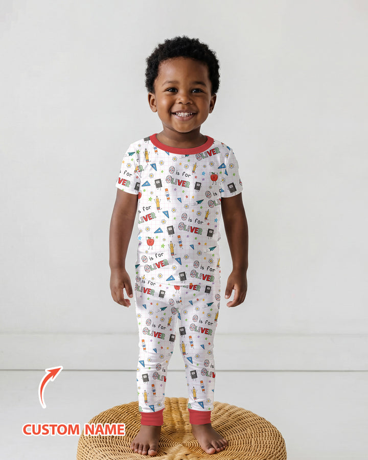 Conjunto de pijama de dos piezas de bambú de manga corta, plantilla personalizada