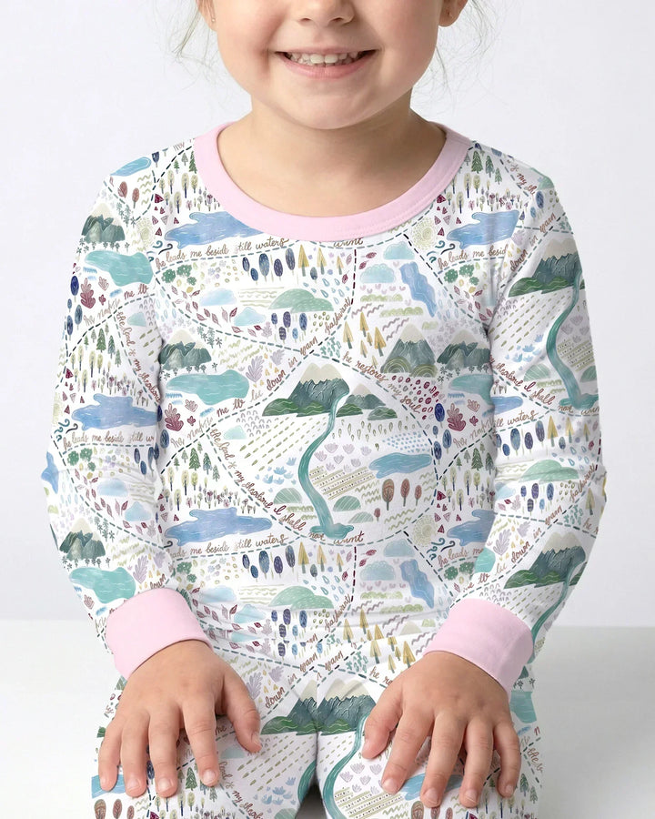 Whimsical Psalms 23 Map Two Piece Long Sleeve Pajama Set