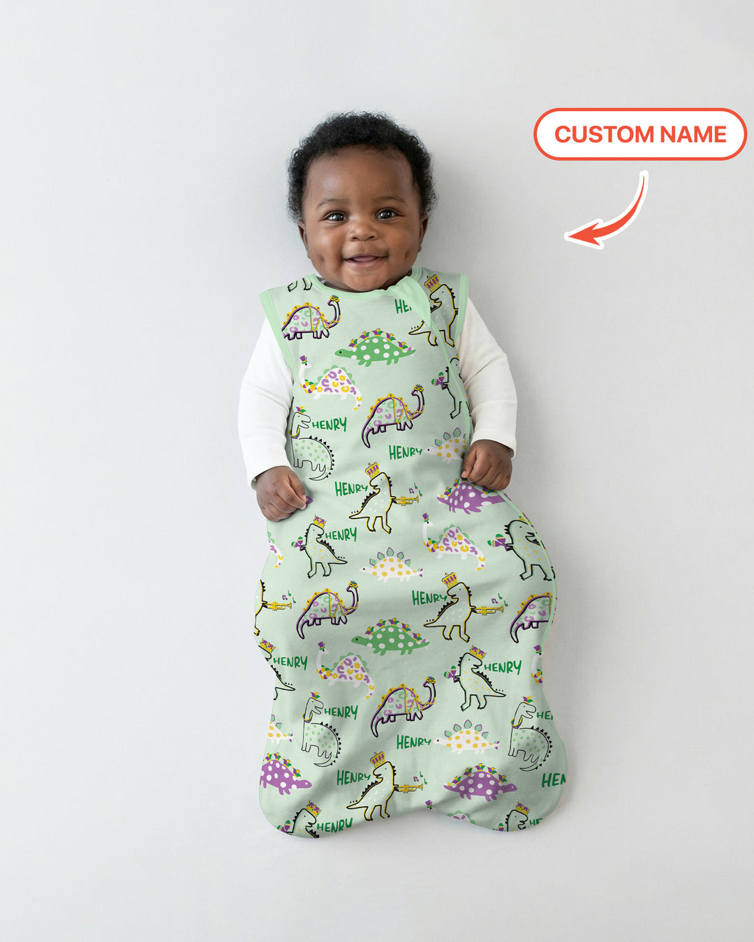 Custom Name Mardi Gras Saurus Sleep Bag