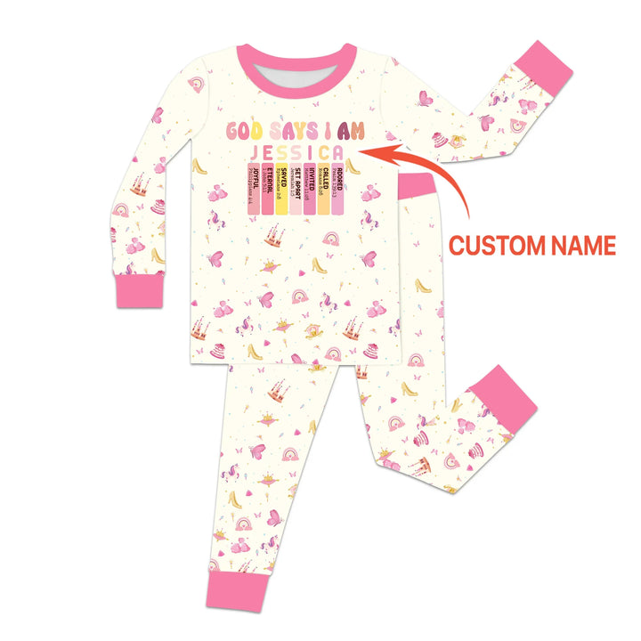 God Says I Am Name Letter In Bible Two Piece Long Sleeve Pajama Set , God Says I Am Name Letter In Bible Two Piece Long Sleeve Pajama Set - 12-18M