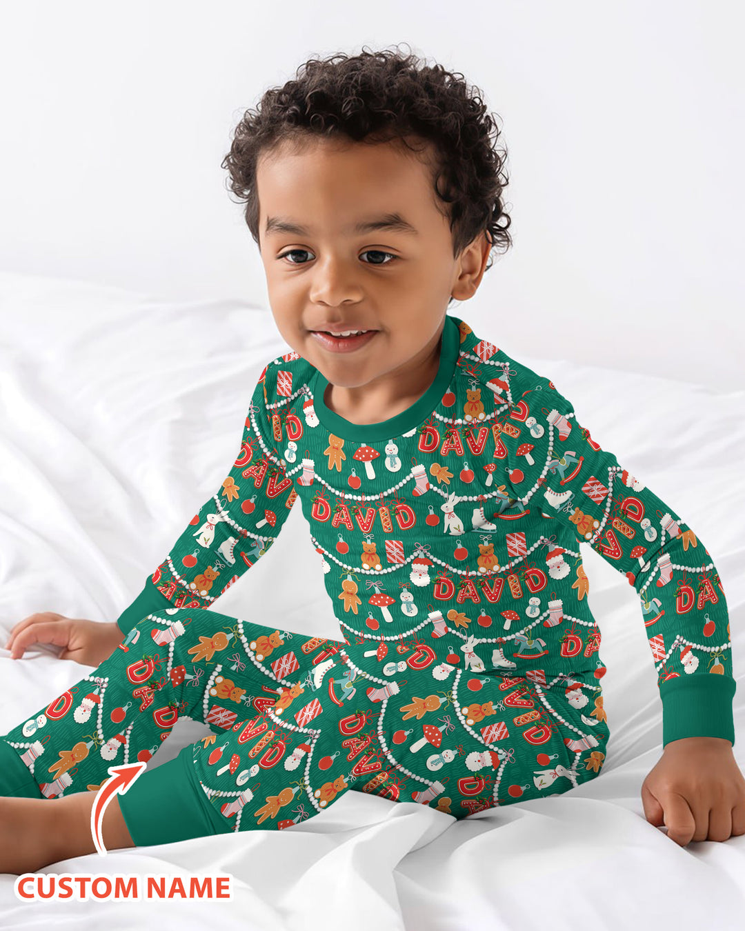 Merry Gingerbread Custom Name Bamboo Two Piece Long Sleeve Pajama Set