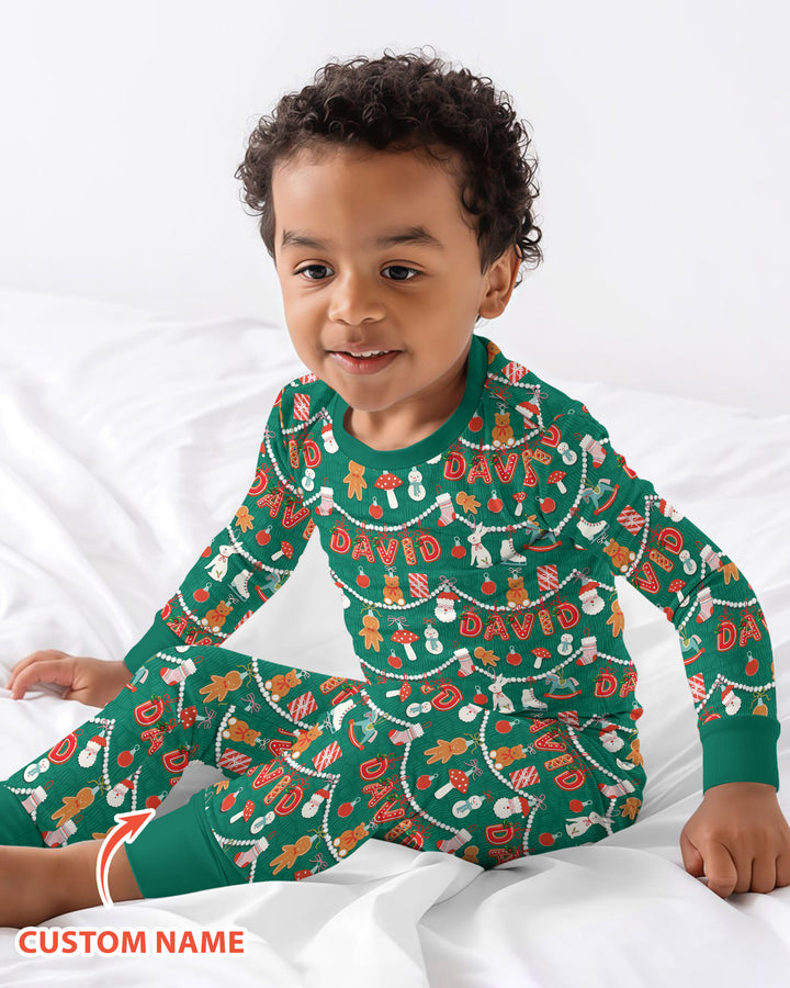 Merry Gingerbread Custom Name Bamboo Two Piece Long Sleeve Pajama Set