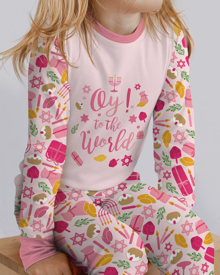 Oy to the World Hanukkah Bamboo Two Piece Long Sleeve Pajama Set