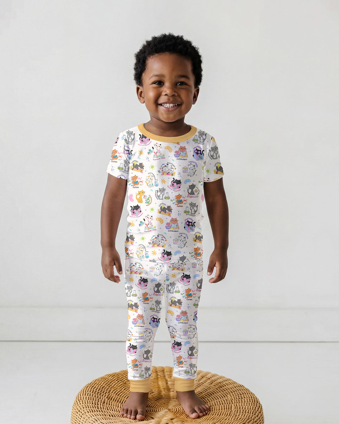 Funny Cat Love Scientist Bamboo Two Piece Short Sleeve Pajama Set