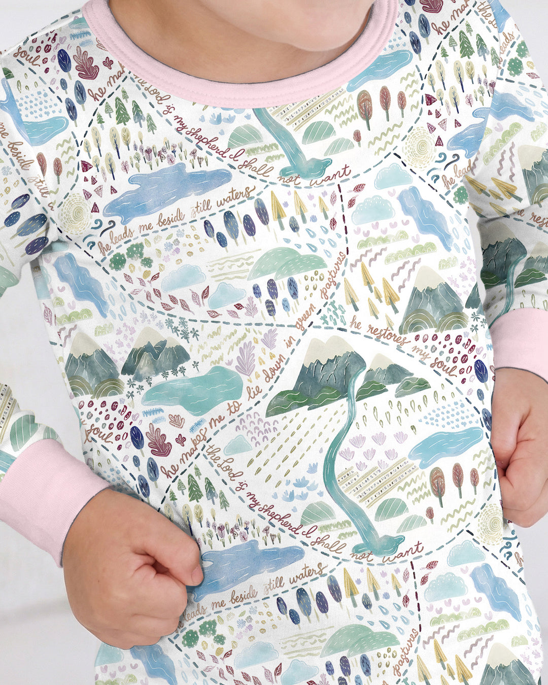 Whimsical Psalms 23 Map Bamboo Two Piece Long Sleeve Pajama Set
