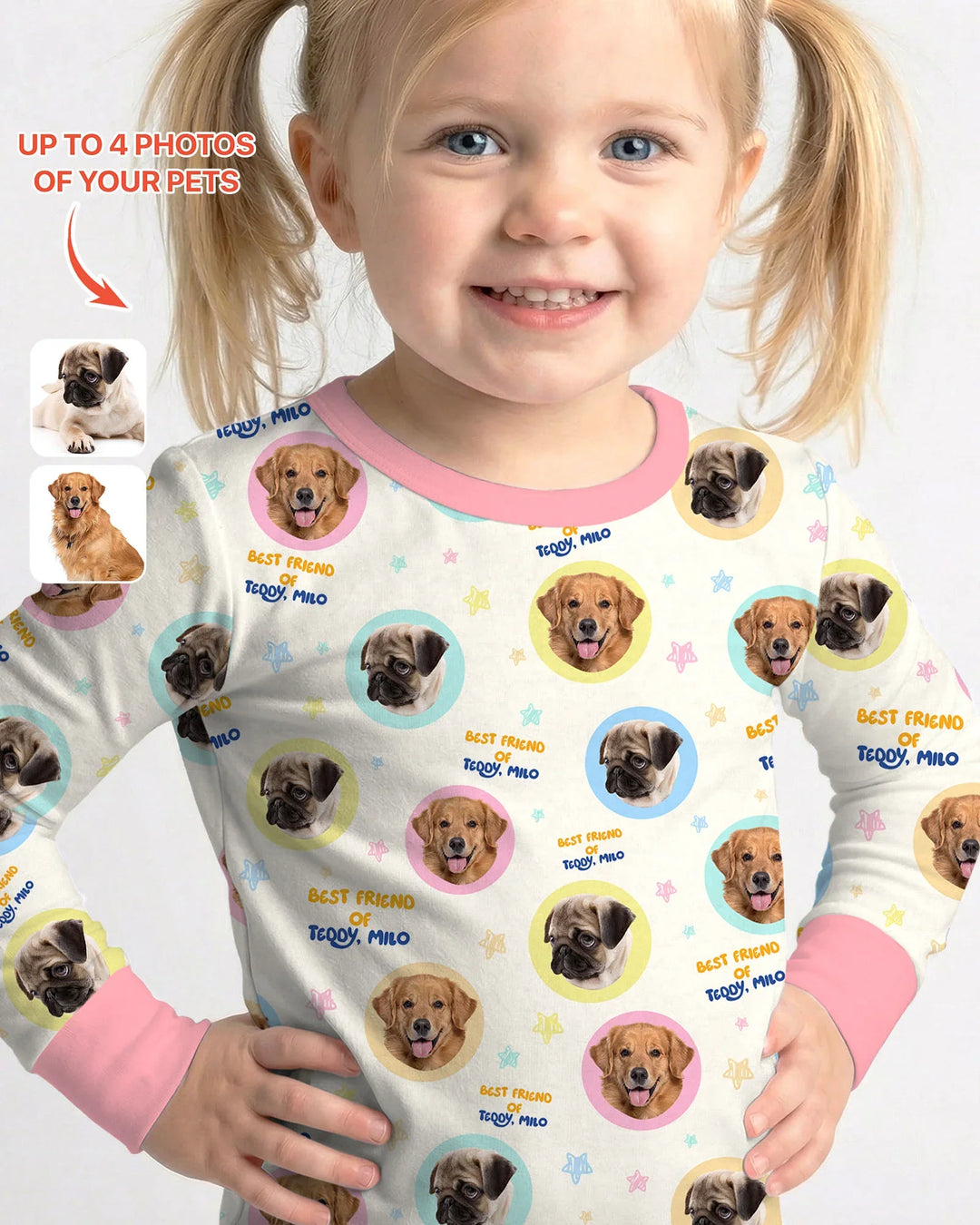 Best Friend Custom Name And Pet Photos Bamboo Two Piece Long Sleeve Pajama Set