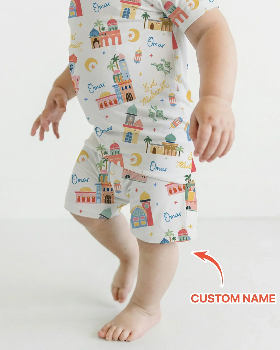 Eid Mubarak Custom Name Two Piece Short Sleeve Shorts Pajama Set