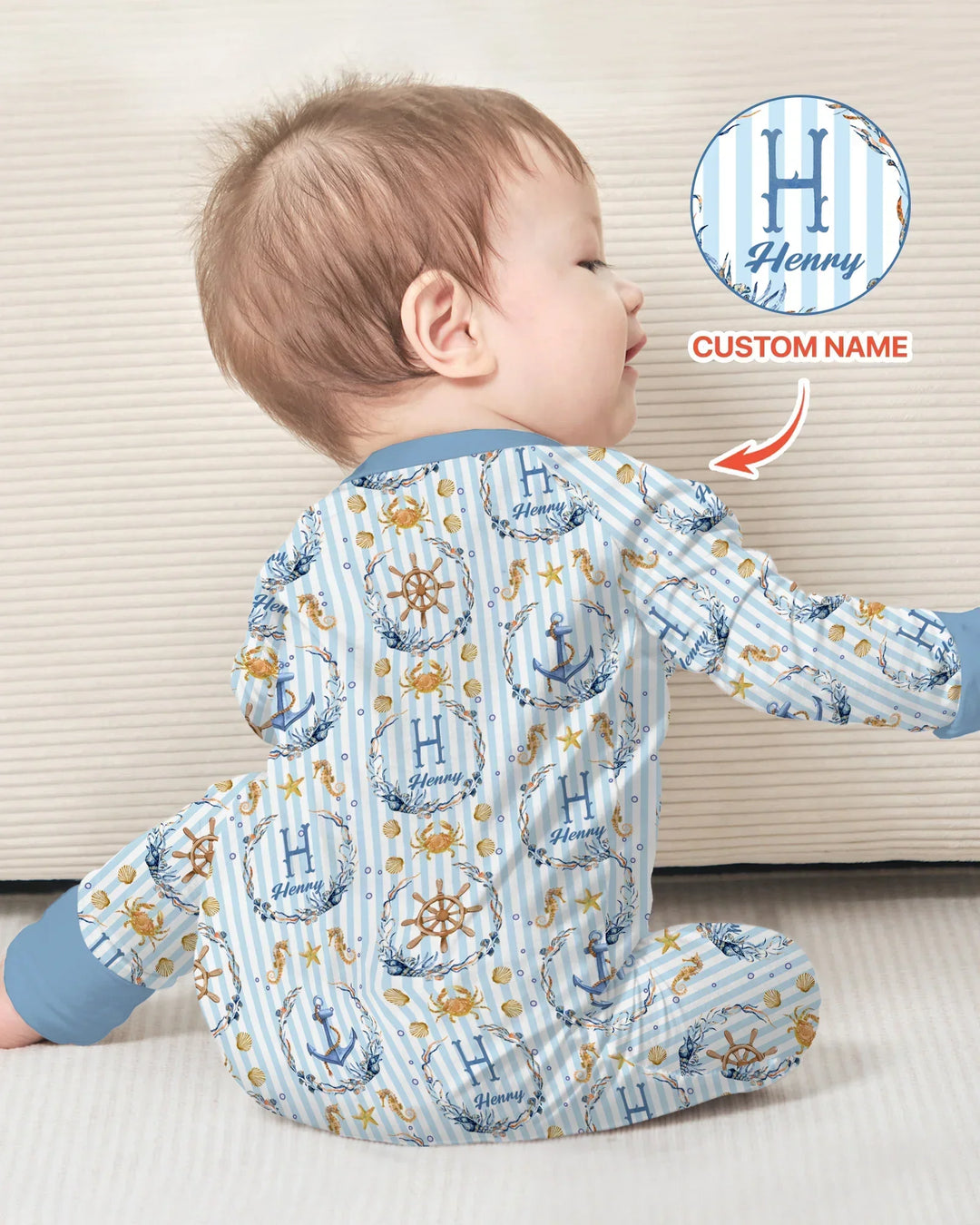Pijama convertible con cremallera de bambú personalizado "Bon Voyage"
