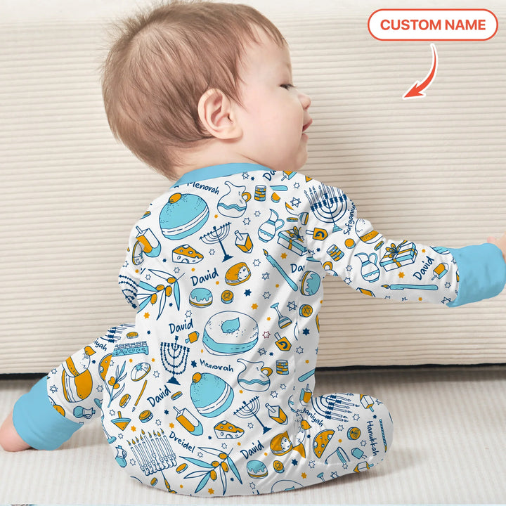 Happy Hanukkah Doodles Custom Name Family Matching Convertible Zippy