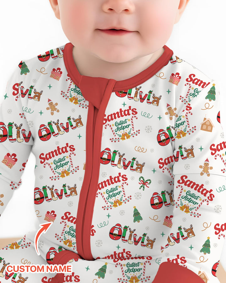 Pijama-mono convertible de bambú "El Pequeño Ayudante de Santa" personalizado