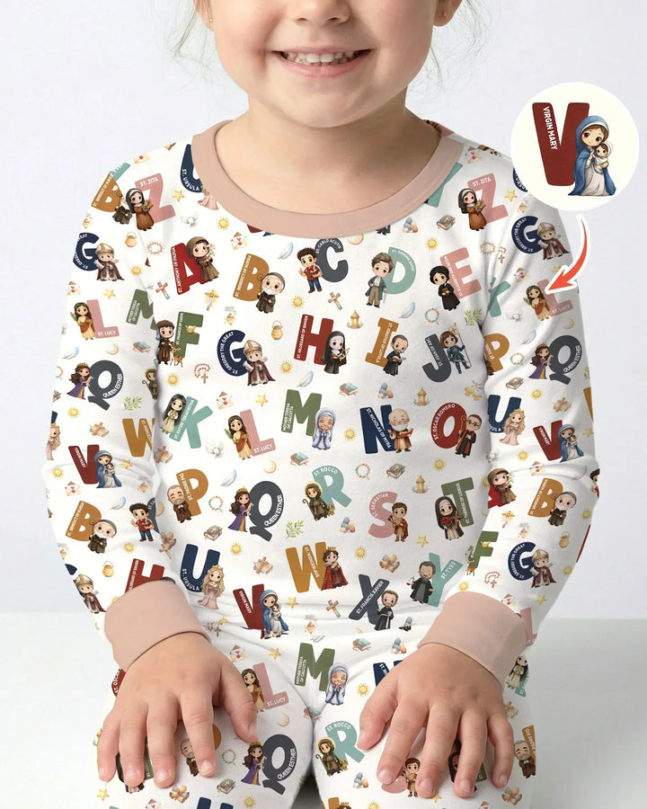 Catholic Saint ABCs Two Piece Long Sleeve Pajama Set