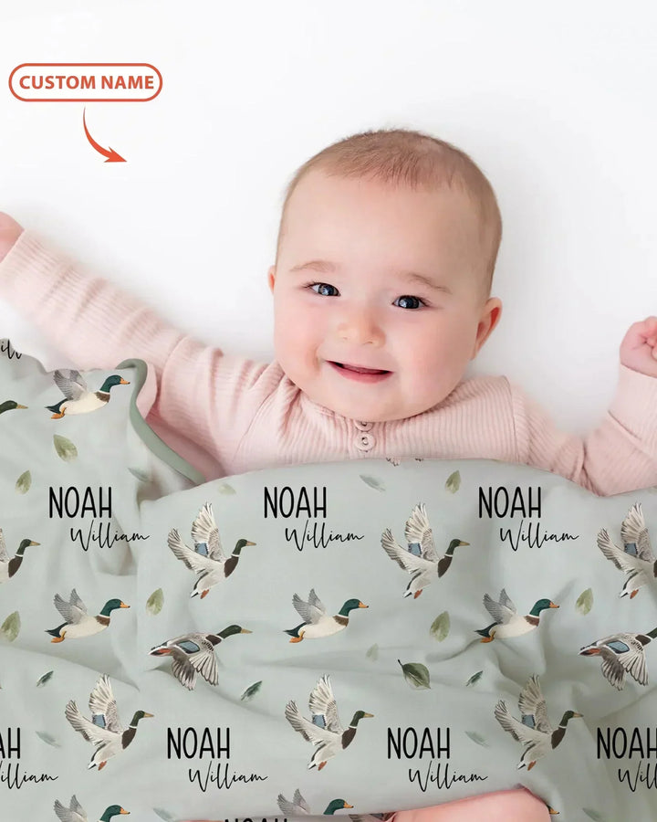 Custom Name Mallard Duck Bamboo Blanket