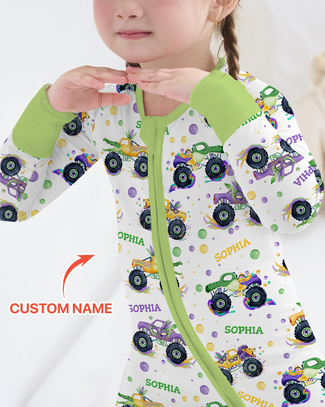 Custom Name Mardi Gras Monster Trucks Convertible Zippy