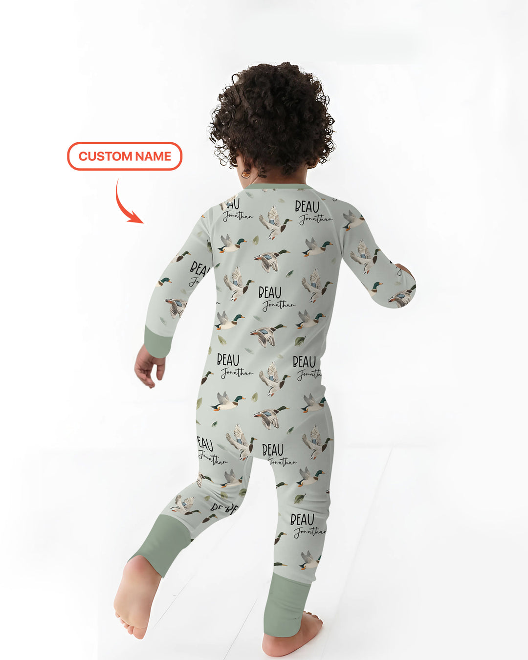 Custom Name Mallard Duck Two Piece Long Sleeve Pajama Set