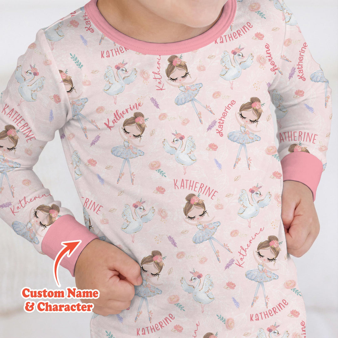 Custom Name Ballerina Doll Two Piece Long Sleeve Pajama Set
