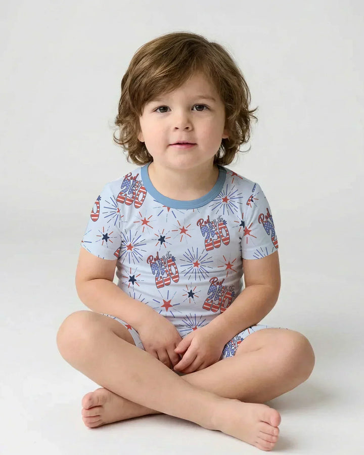 Red White and 250th Anniversary Bamboo Two Piece Short Sleeve Shorts Pajama Set