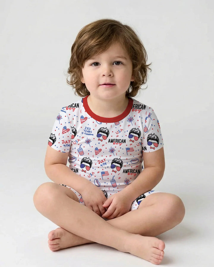 Zweiteiliges Pyjama-Set mit kurzen Ärmeln und Shorts im Sommer-Design