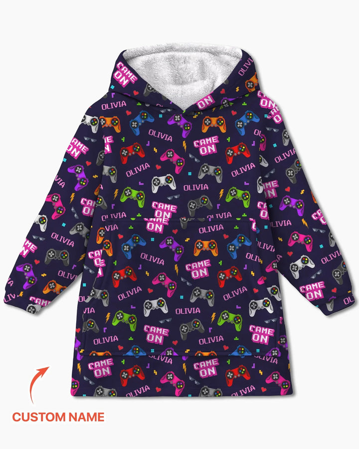 Sudadera con capucha y manta de bambú a juego para la familia con nombre personalizado "Game On"