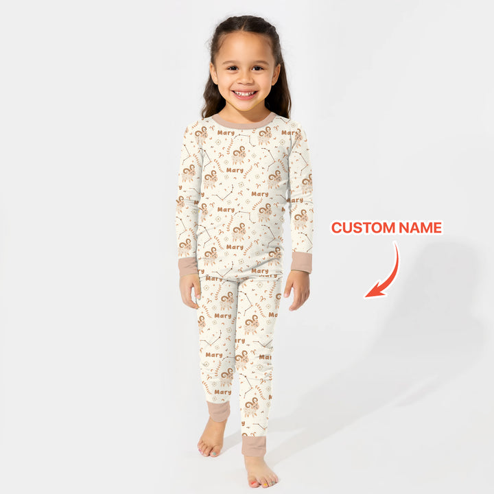 Bohemian Baby Zodiac Signs Custom Name Two Piece Long Sleeve Pajama Set