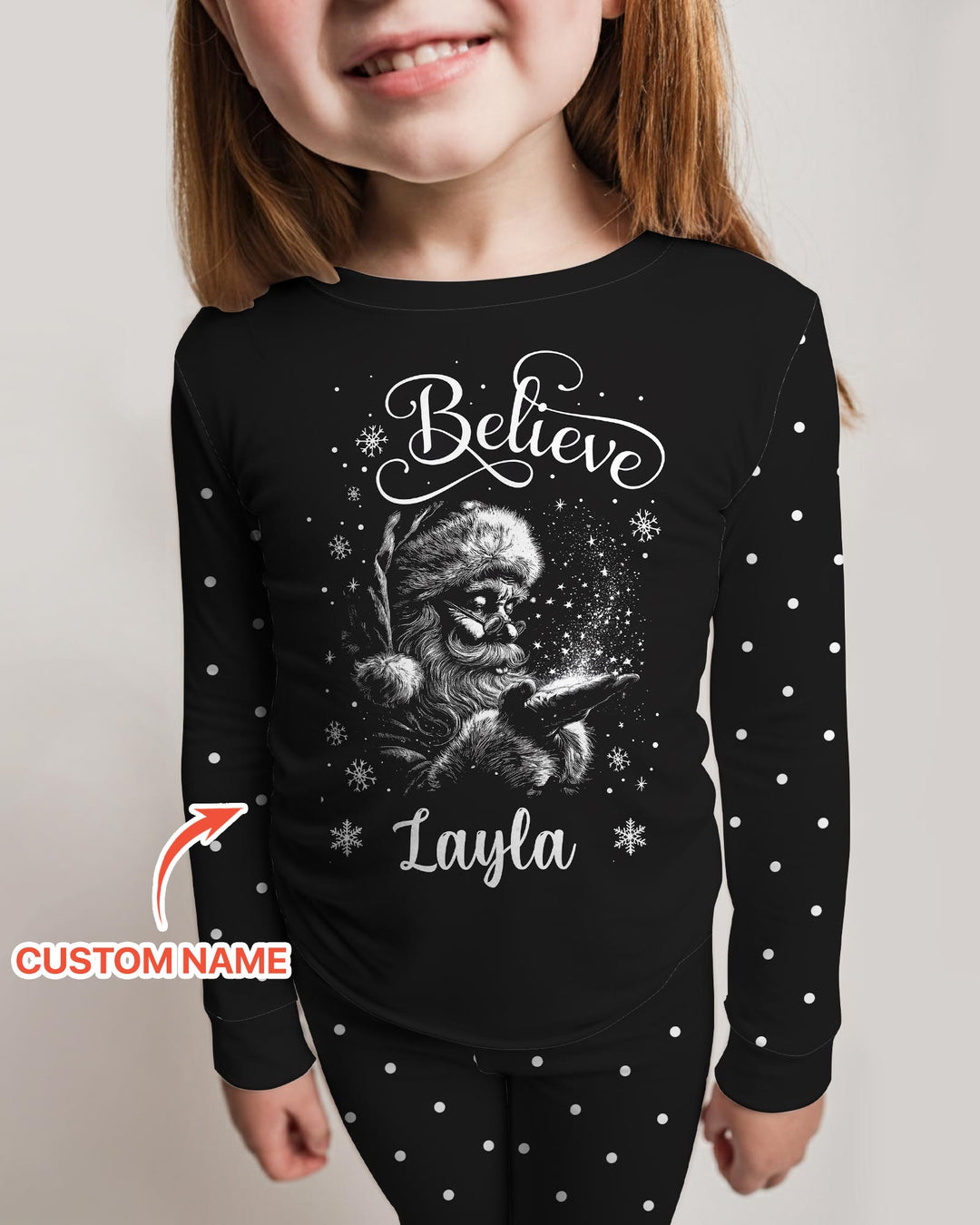 Custom Name Vintage Believe Santa Bamboo Two Piece Long Sleeve Pajama Set