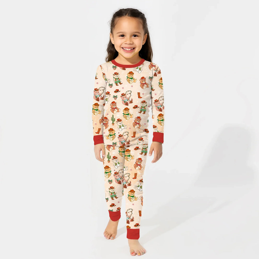 Christmas Cowboy Teddy Two Piece Long Sleeve Pajama Set